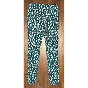 Gaiam Teal Pink Cheetah Leopard Print Yoga Leggings with Pockets Womens Small